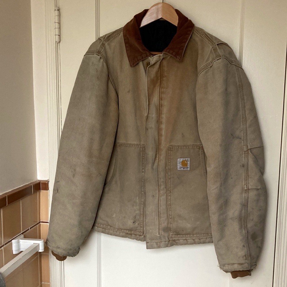 Carhartt Work Jacket , quilted insulated canvas coat tan size small